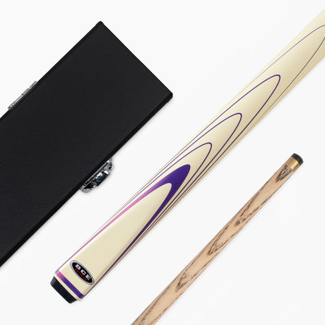 BCE Cream & Purple 57 Inch 2 Piece Snooker Pool Cue and Case Set 9.5mm Tip