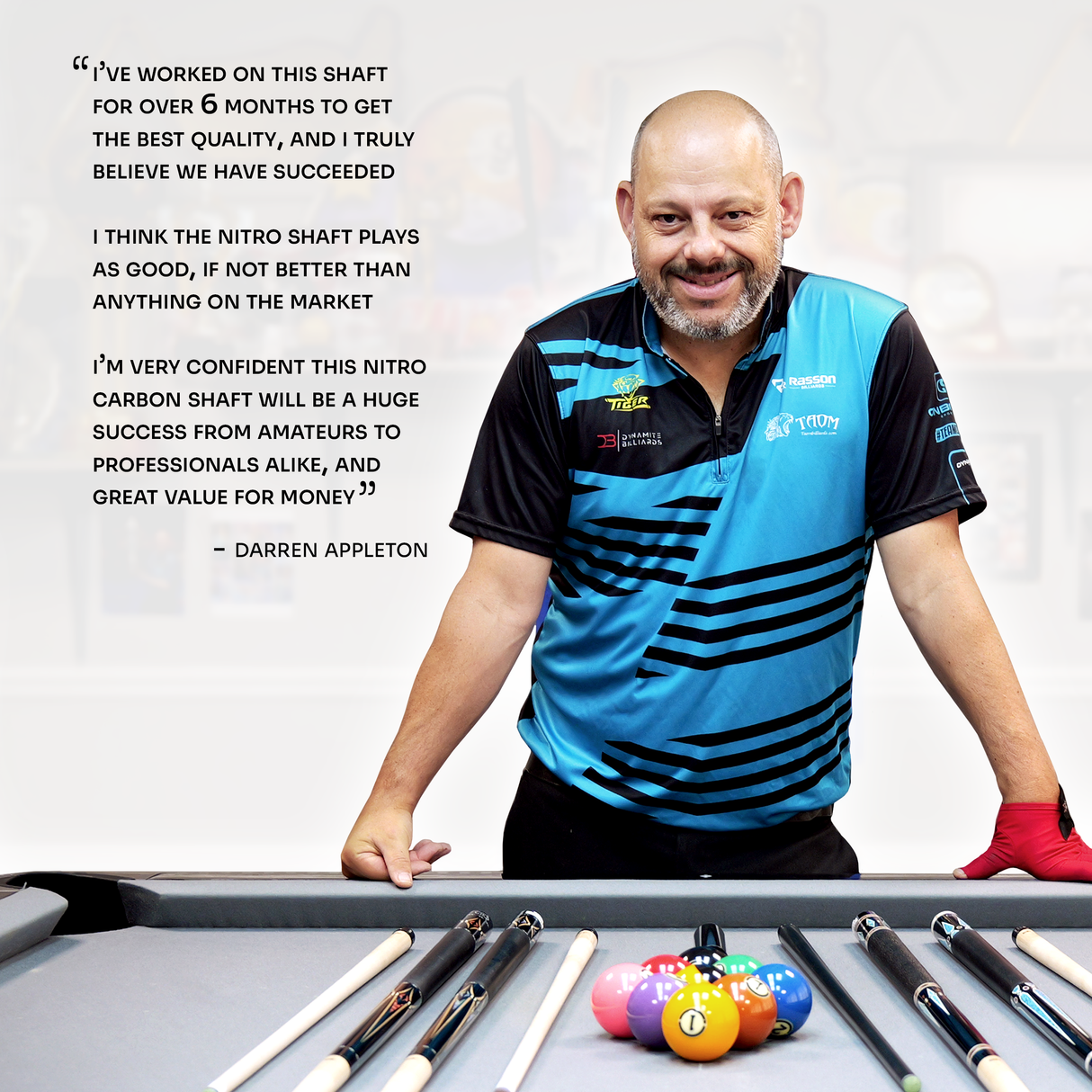 Dynamite Billiards DB3 Nitro Carbon Fiber American Pool Cue – 11.9mm HOW Black Tip – Designed by Darren Appleton
