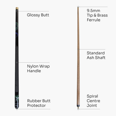 Riley Dragon 8 Ball 57 Inch 2 Piece Snooker Pool Cue and Case Set 9.5mm Tip