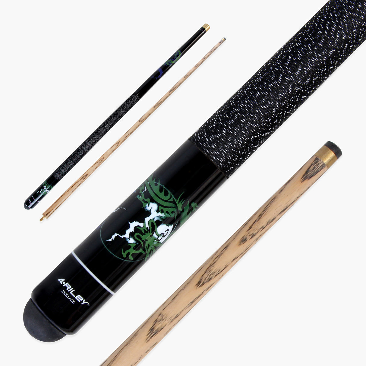Riley Black DRAGON 8 BALL Ash 2 Piece Pool Snooker Cue - 9.5mm Tip