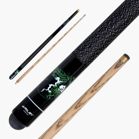 Riley Black DRAGON 8 BALL Ash 2 Piece Pool Snooker Cue - 9.5mm Tip
