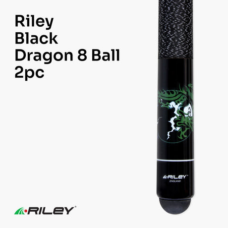 Riley Black DRAGON 8 BALL Ash 2 Piece Pool Snooker Cue - 9.5mm Tip