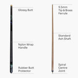 Riley Black DRAGON 8 BALL Ash 2 Piece Pool Snooker Cue - 9.5mm Tip