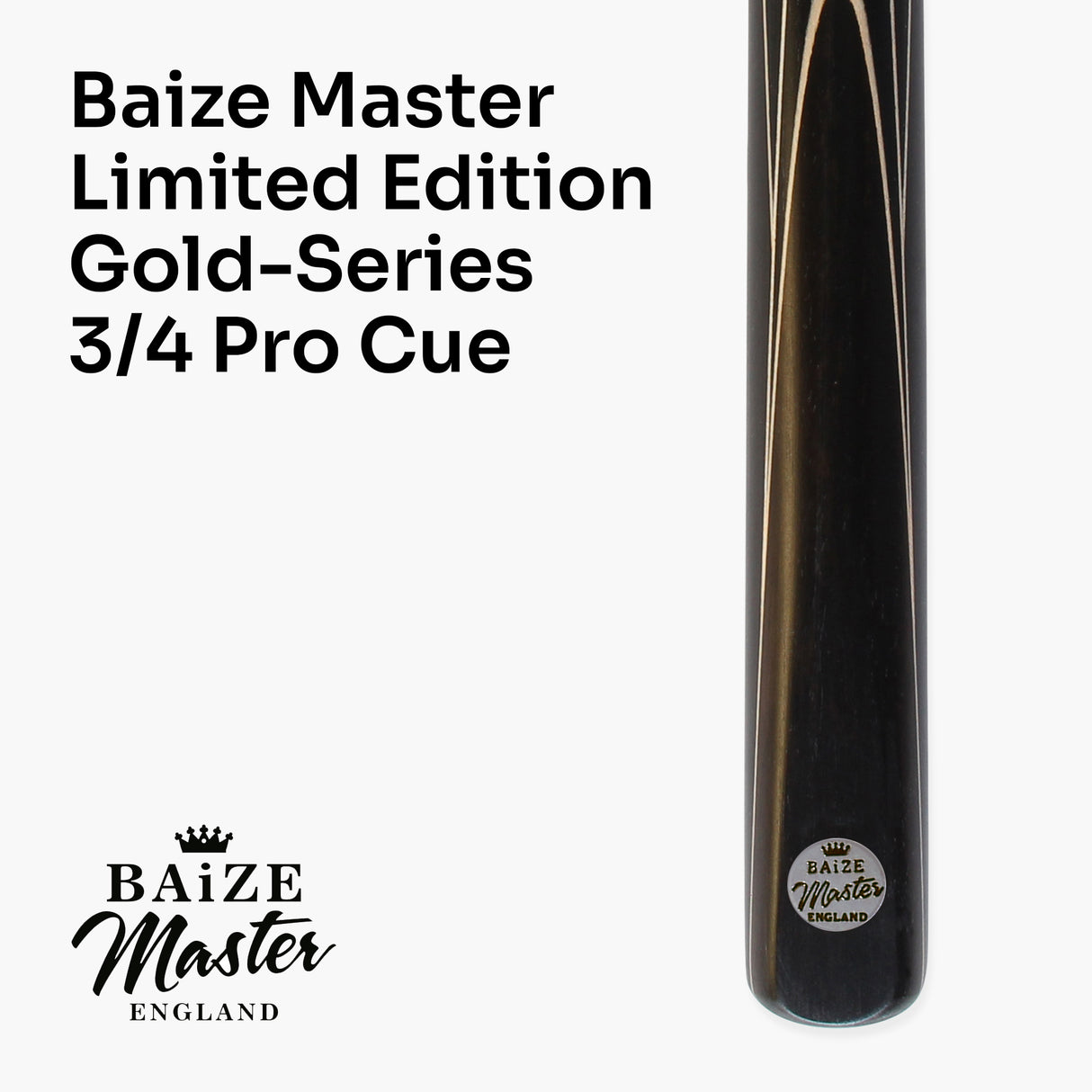 BAIZE MASTER Limited Edition Gold Series 57 Inch ¾ Jointed Professional English Pool Cue 8.5mm with hand-fitted Medium Pro Tip – Polished and finished locally in the UK!