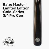 BAIZE MASTER Limited Edition Gold Series 57 Inch ¾ Jointed Professional English Pool Cue 8.5mm with hand-fitted Medium Pro Tip – Polished and finished locally in the UK!