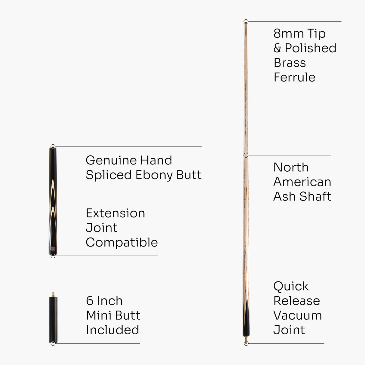 BAIZE MASTER Limited Edition Gold Series 57 Inch ¾ Jointed Professional English Pool Cue 8.5mm with hand-fitted Medium Pro Tip – Polished and finished locally in the UK!