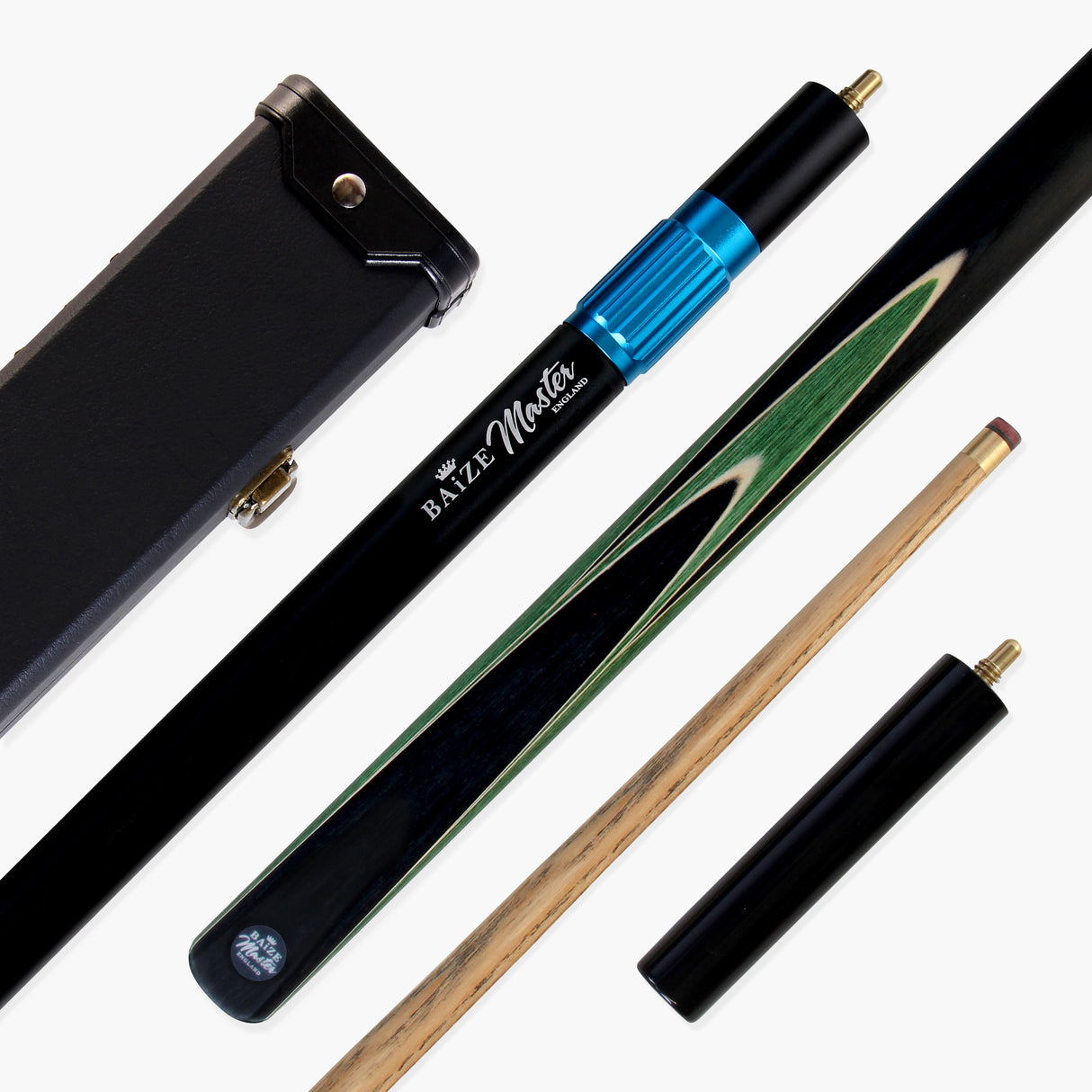 Baize Master Crucible 57 Inch 3/4 Jointed Snooker Pool Cue and Case Set 9.5mm Tip