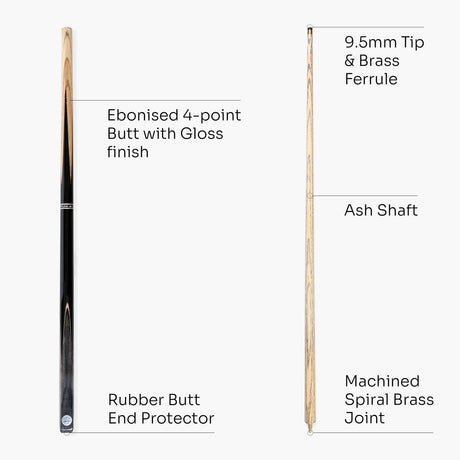 Baize Master VICTORY 57 Inch 2 Piece Ash Snooker Pool Cue with 9.5mm Layered Tip