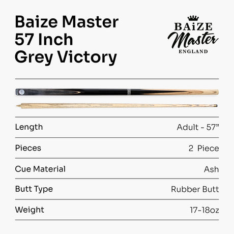 Baize Master VICTORY 57 Inch 2 Piece Ash Snooker Pool Cue with 9.5mm Layered Tip Baize Master