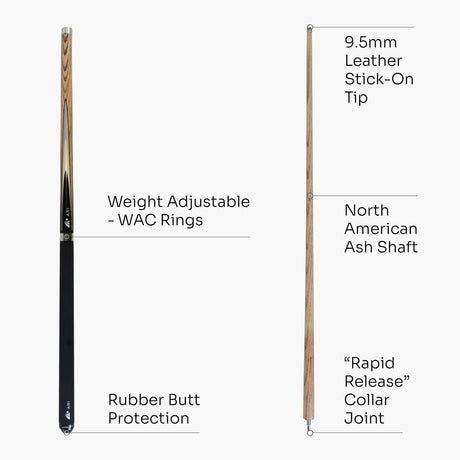 Riley HD-400 ASI 2 Piece Weight Adjustable Snooker Pool Cue with WAC Technology 9.5mm Tip