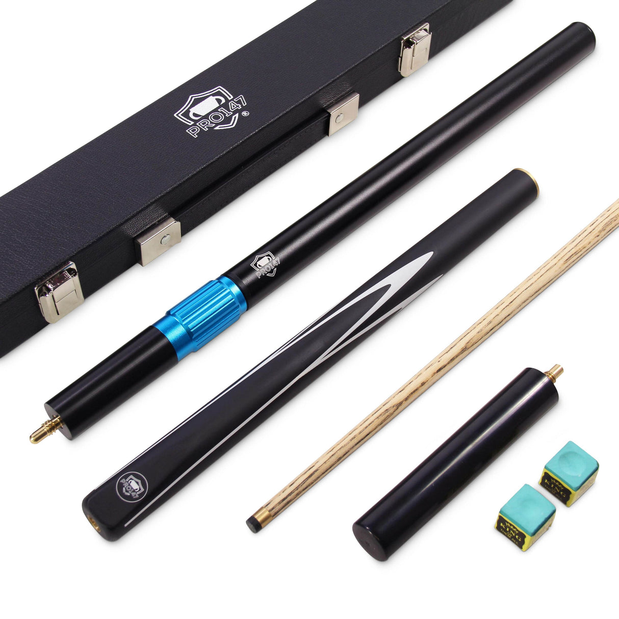 PRO147 Striker 3/4 DELUXE Set with PRO147 Black Reinforced Case + Mini Butt + Long Telescopic Extension + 2 x Chalk