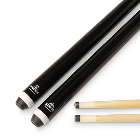KUDOS PAIR 2 X 48 Inch BLACK Hardwood 2 Piece Junior Kids Snooker Pool Cue with 4 x 11mm Screw Tips