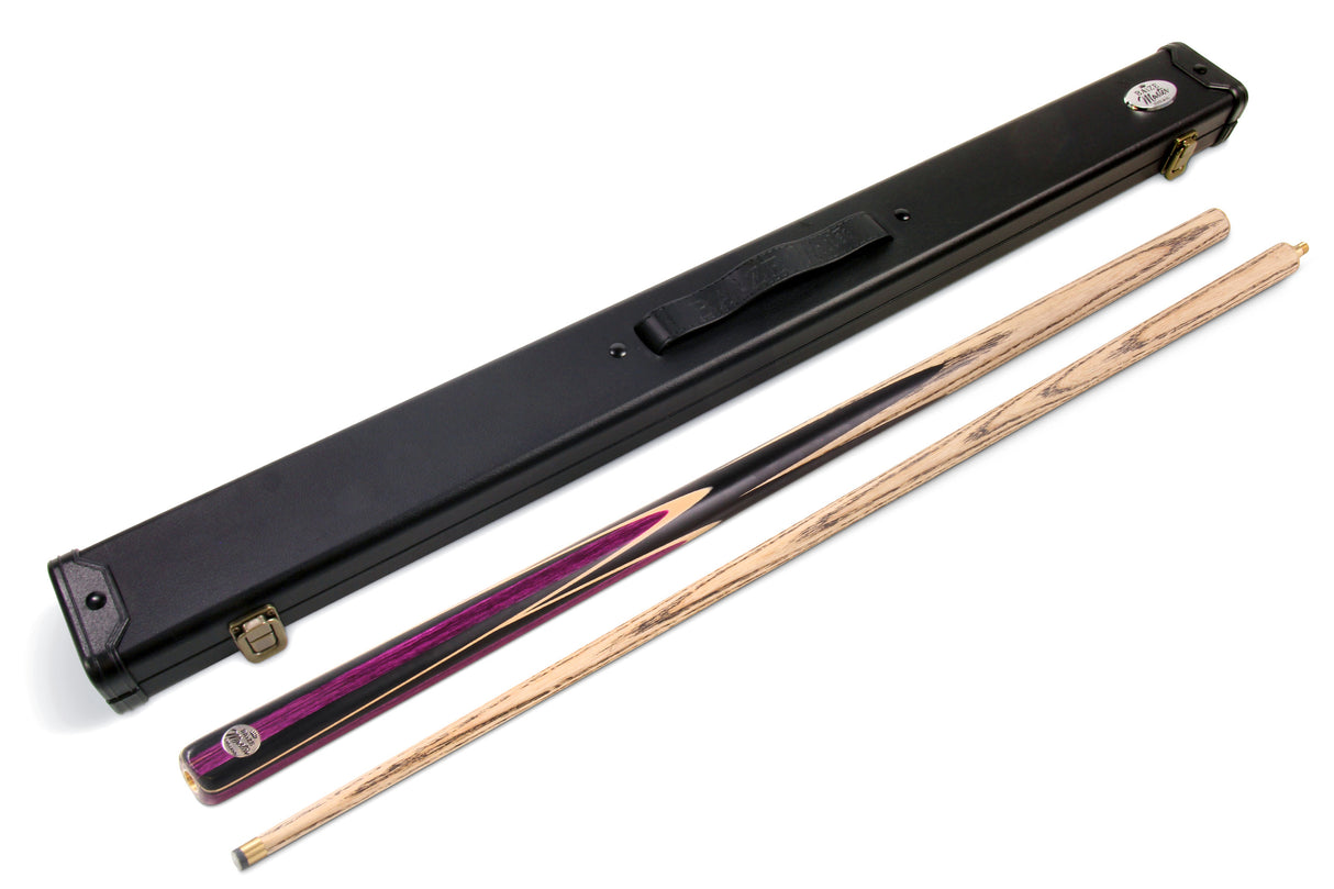 Baize Master PURPLE JESTER 2 Piece 57 Inch Centre Joint Ash Snooker Pool Cue and Case Set 9.5mm Tip - With 2 Piece Black White Interior Case