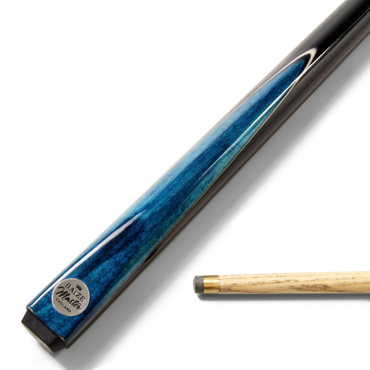 Baize Master Silver Series 52 Inch BLUE CONQUEST Snooker Pool 2pc Ash Cue Set with Baize Master Black Metal Badge Case - 9.5mm