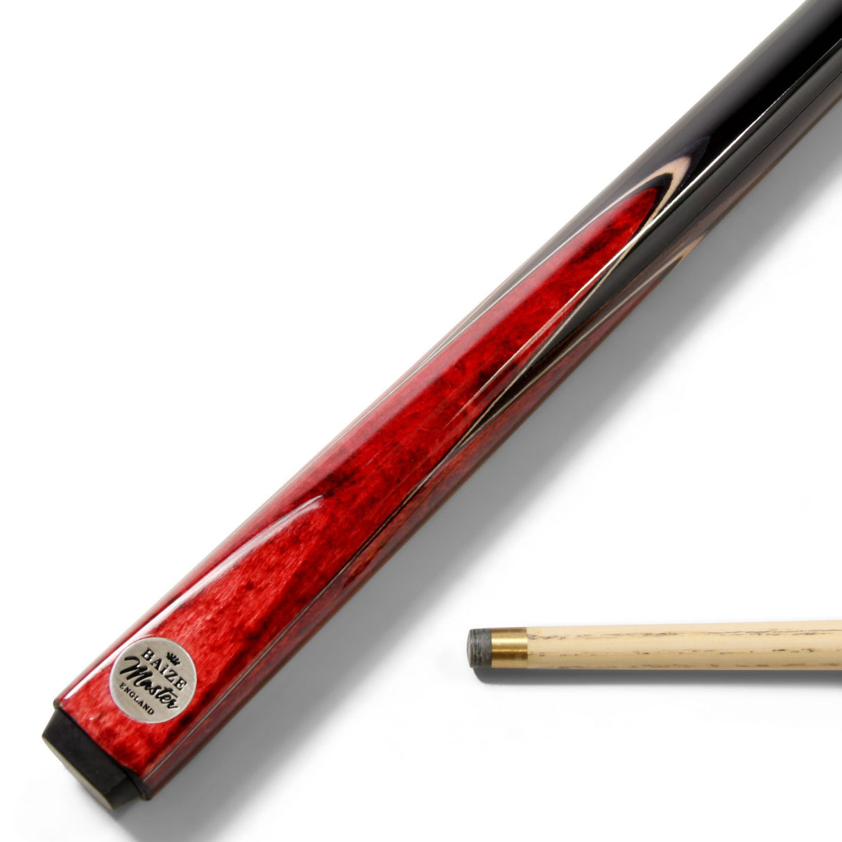 Baize Master Silver Series 57 Inch RED VICTORY Snooker Pool 2pc Ash Cue Set with Baize Master Black Metal Badge Case and 2 x Chalk - 9.5mm Tip