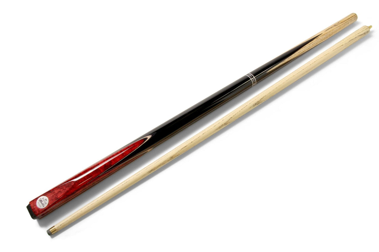Baize Master Silver Series 57 Inch RED VICTORY Snooker Pool 2pc Ash Cue Set with Baize Master Black Metal Badge Case and 2 x Chalk - 9.5mm Tip