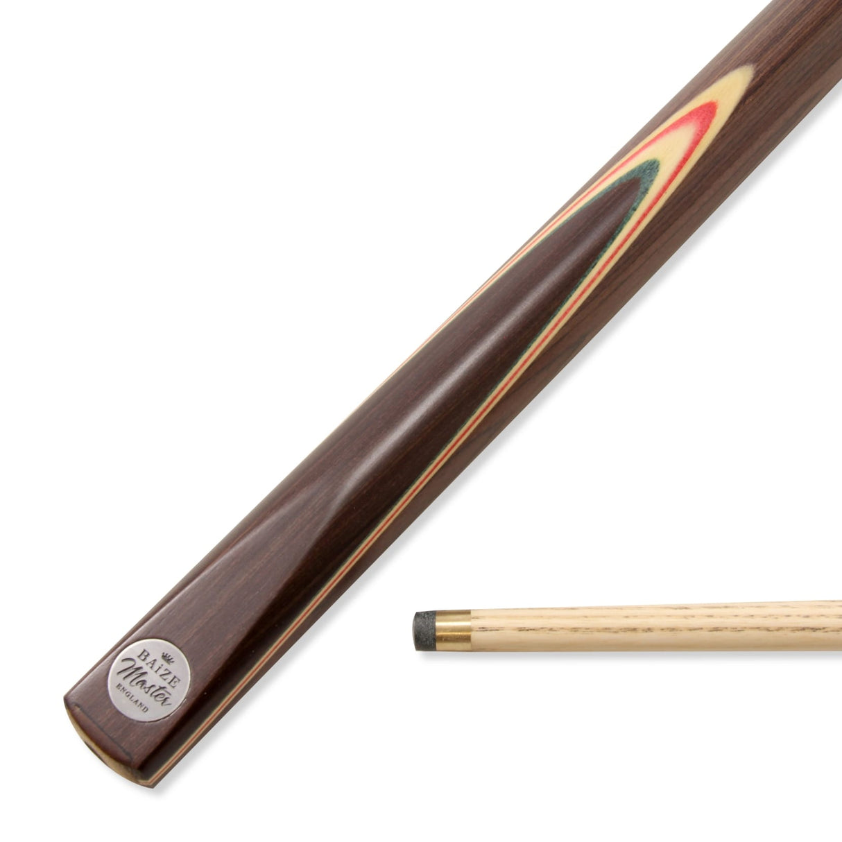 Baize Master ELITE Red Veneer Double Jointed 3pc Snooker Pool Cue with Extension Joint - 9.5mm Tip