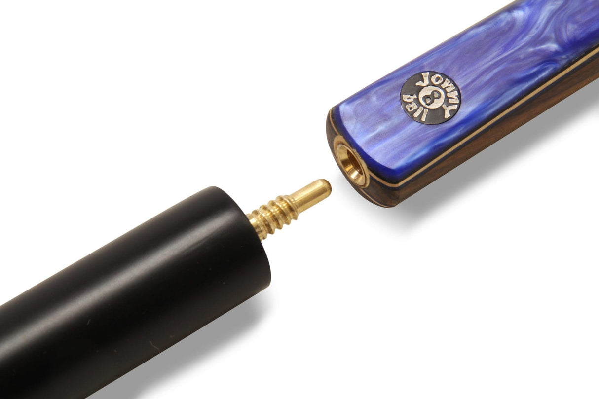 Jonny 8 Ball BLUE MARBLE 3pc Centre Joint Pool Snooker Cue with Jonny 8 Ball Xtra Tubular Case + 6 Inch Mini Butt