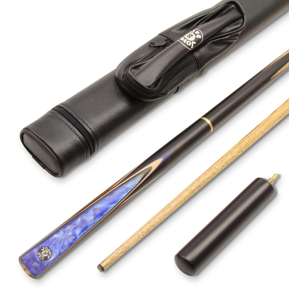Jonny 8 Ball BLUE MARBLE 3pc Centre Joint Pool Snooker Cue with Jonny 8 Ball Xtra Tubular Case + 6 Inch Mini Butt