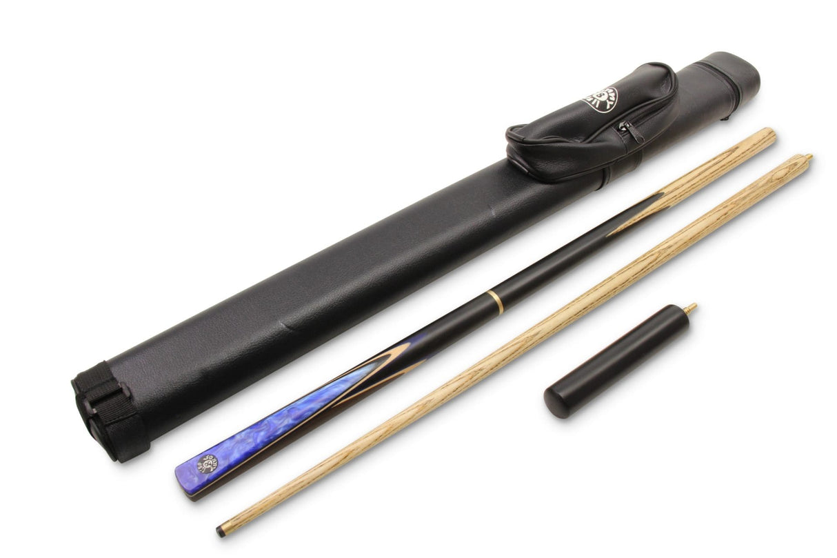Jonny 8 Ball BLUE MARBLE 3pc Centre Joint Pool Snooker Cue with Jonny 8 Ball Xtra Tubular Case + 6 Inch Mini Butt