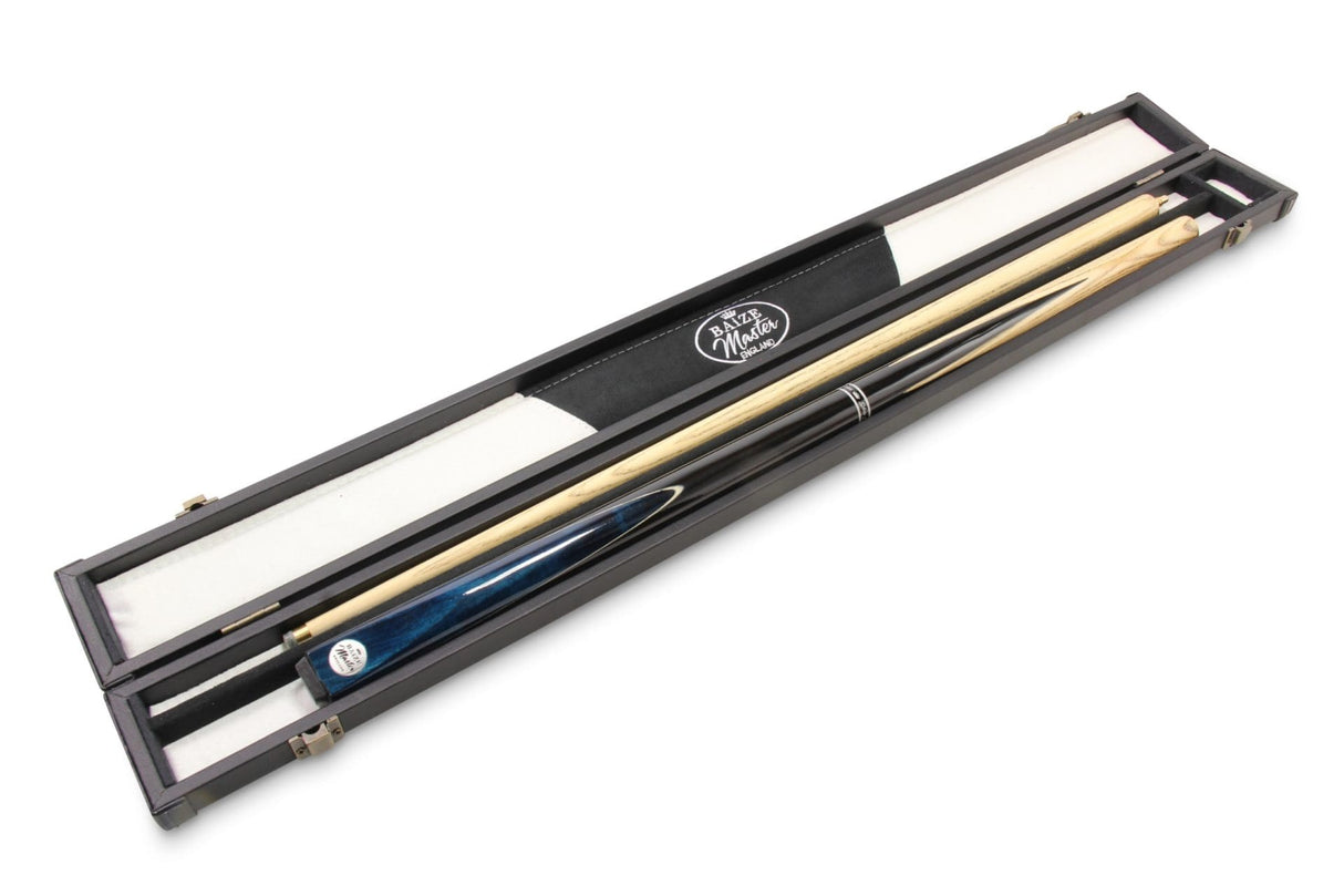 Baize Master Silver Series 52 Inch BLUE CONQUEST Snooker Pool 2pc Ash Cue Set with Baize Master Black Metal Badge Case - 9.5mm
