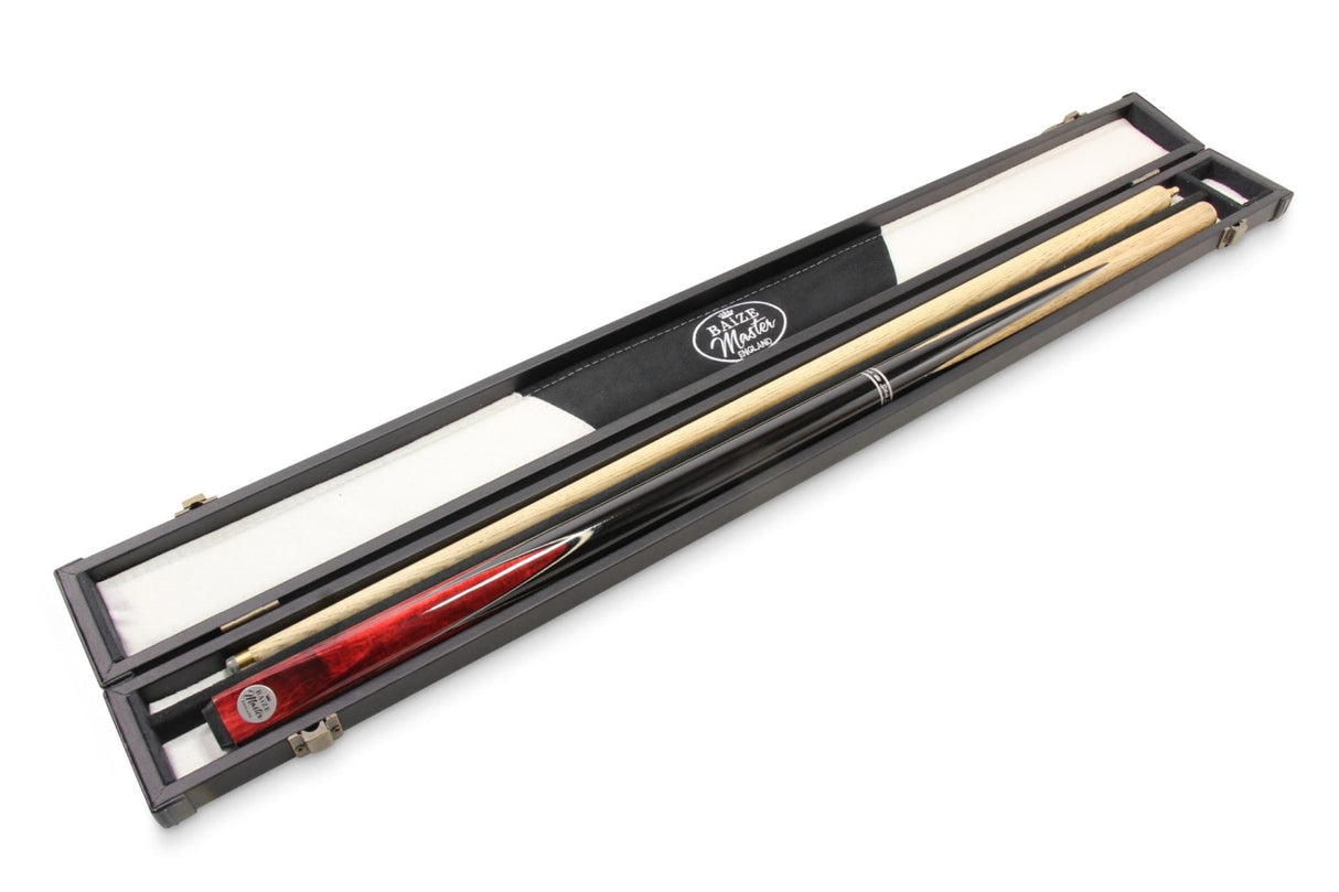 Baize Master Silver Series 57 Inch RED VICTORY Snooker Pool 2pc Ash Cue Set with Baize Master Black Metal Badge Case and 2 x Chalk - 9.5mm Tip