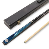 Baize Master Silver Series 52 Inch BLUE CONQUEST Snooker Pool 2pc Ash Cue Set with Baize Master Black Metal Badge Case - 9.5mm