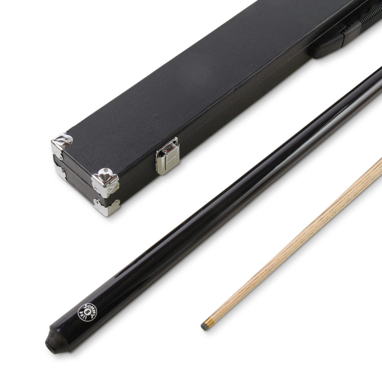 Jonny 8 Ball BLACK JET PRO PRECISION 57 Inch 8mm Tip English Pool Cue with Matching Ash Grain and Jonny 8 Ball BLACK REINFORCED Hard Case