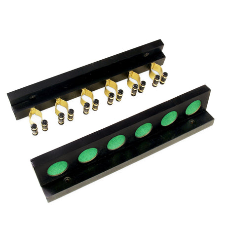 Funky Chalk 6 Way STRAIGHT Wall Mounted Snooker Pool Cue Rack with Brass Clips - Holds 6 Cues