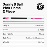 Jonny 8 Ball FLAME 58 Inch 2 Piece Snooker Pool Cue with Maple Shaft 11mm Tip