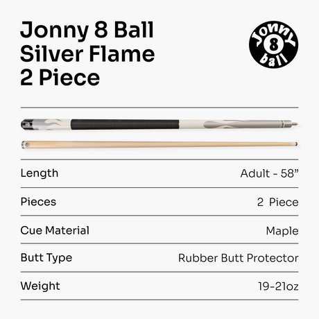 Jonny 8 Ball FLAME 58 Inch 2 Piece Snooker Pool Cue with Maple Shaft 11mm Tip