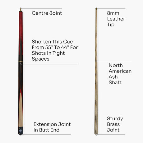 Jonny 8 Ball HAWK 3 Section Rapid Shorten English Pool Cue – 8mm Tip - 55 & 57" Length Jonny 8 Ball