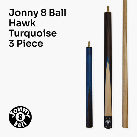 Jonny 8 Ball HAWK 3 Section Rapid Shorten English Pool Cue – 8mm Tip - 55 & 57" Length Jonny 8 Ball