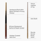 Kudos 48 Inch JUNIOR SAVANNA 2pc Centre Joint Ash Snooker Pool Cue 10mm Tip