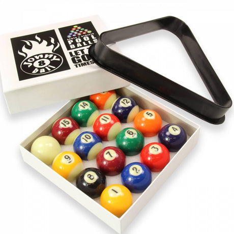 Jonny 8 Ball 38mm 1 1/2 Inch Economy SPOTS AND STRIPES Pool Balls WITH TRIANGLE