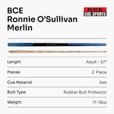BCE Ronnie O`Sullivan MERLIN - Metallic 2pc Ash Pool Snooker Cue with Painted Black Grip