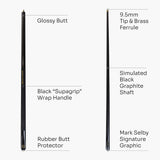 BCE MARK SELBY Metallic BLACK Simulated Graphite 2pc Snooker Cue & HARD CASE