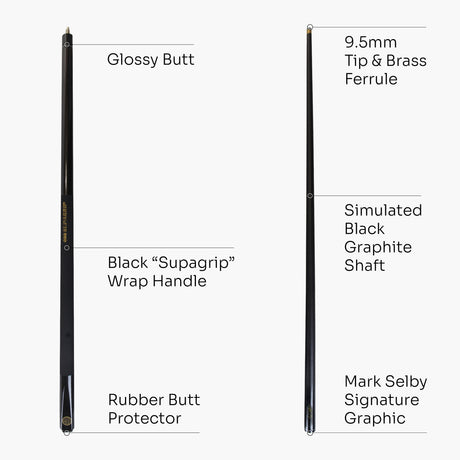 BCE Mark Selby 'Simulated Graphite Shaft' Snooker & Pool Cue - Metallic BLACK