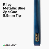 Riley METALLIC BLUE Butt 2 Piece 57 Inch Ash ENGLISH POOL Cue - 8.5mm Tip