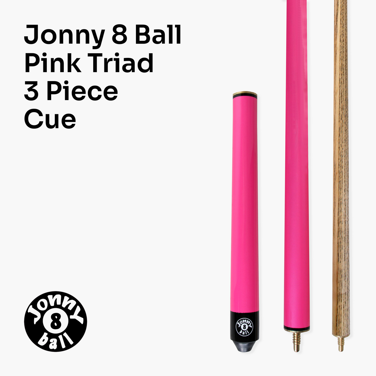 Jonny 8 Ball 48 Inch PINK JUNIOR TRIAD 3 Section Pool Snooker Cue & SOFT CASE