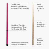 Jonny 8 Ball 48 Inch PINK JUNIOR TRIAD 3 Section Pool Snooker Cue & SOFT CASE