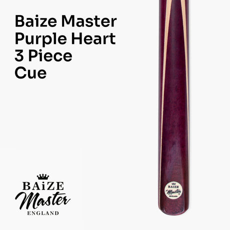 Baize Master PURPLE HEART 57 Inch 3 Piece Length Adjustable Double Joint Ash Snooker Pool Cue with 9.5mm Tip + Mini Butt - Shorten to 43 Inches