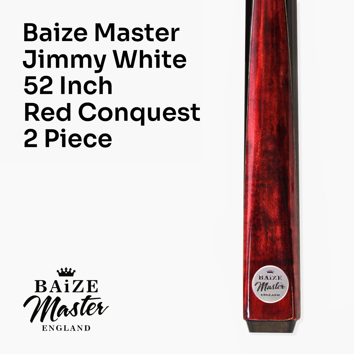Baize Master JIMMY WHITE Signature CONQUEST 52 Inch 2 Piece Kids Snooker Pool Cue 9.5mm Tip