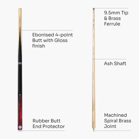 Baize Master CONQUEST 42 Inch 2 Piece Junior Kids Snooker Pool Cue 9.5mm Layered Tip