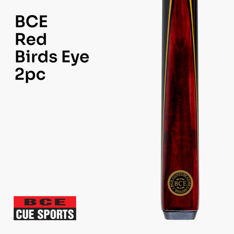 BCE Red Birds Eye 57 Inch 2 Piece Snooker Pool Cue and Case Set 9.5mm Tip