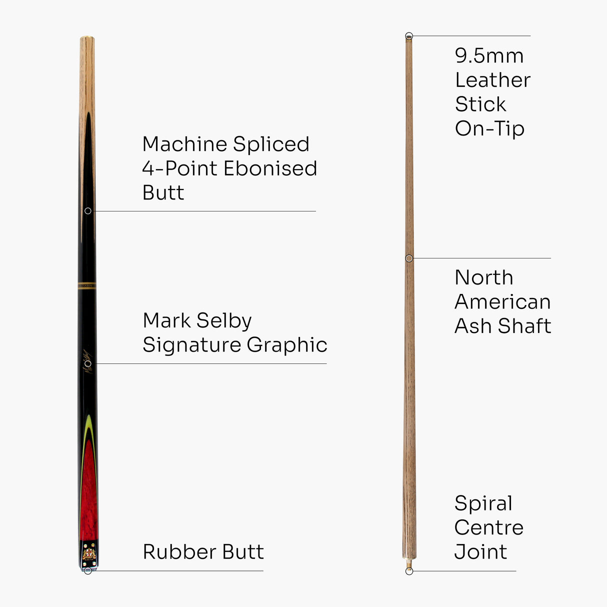 BCE MARK SELBY Signature Heritage 57 Inch 2 Piece Snooker Pool Cue 9.5mm Tip