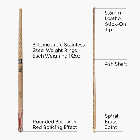BCE Mark Selby RED CLASSIC ASH 57” Weight Adjustable 2pc Snooker Cue & HARD CASE