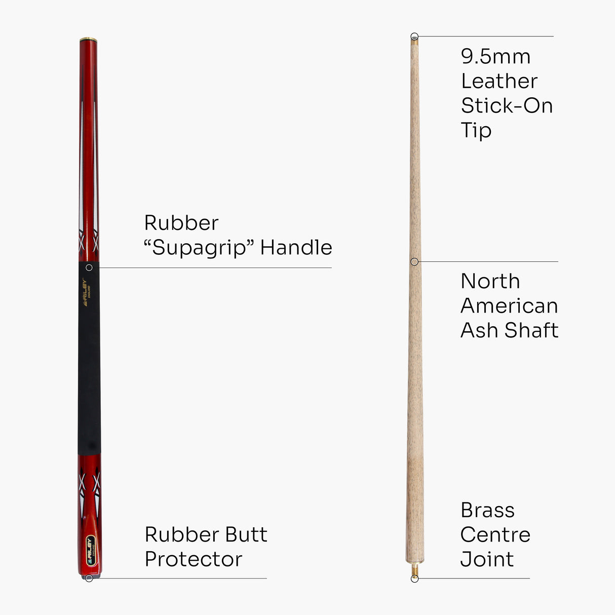 RILEY 48 Inch JUNIOR RED ROCKET 2pc Ash Pool Snooker Cue Ideal for Home & Kids