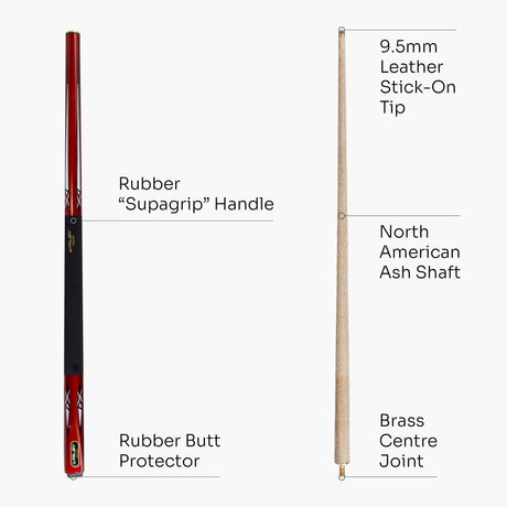 RILEY 48 Inch JUNIOR RED ROCKET 2pc Ash Pool Snooker Cue Ideal for Home & Kids