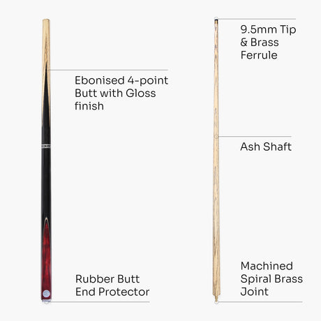 Baize Master VICTORY 57 Inch 2 Piece Ash Snooker Pool Cue with 9.5mm Layered Tip Baize Master